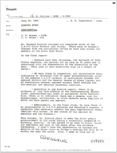 First page of a  982 Monsanto memo regarding the Suskind Study, a Monsanto funded study showing no increase in cancer in humans as a result of high levels of dioxin exposure. 